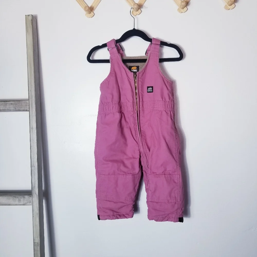 BERNE GIRL'S PINK INSULATED BIB OVERALLS SIZE 24 MONTHS